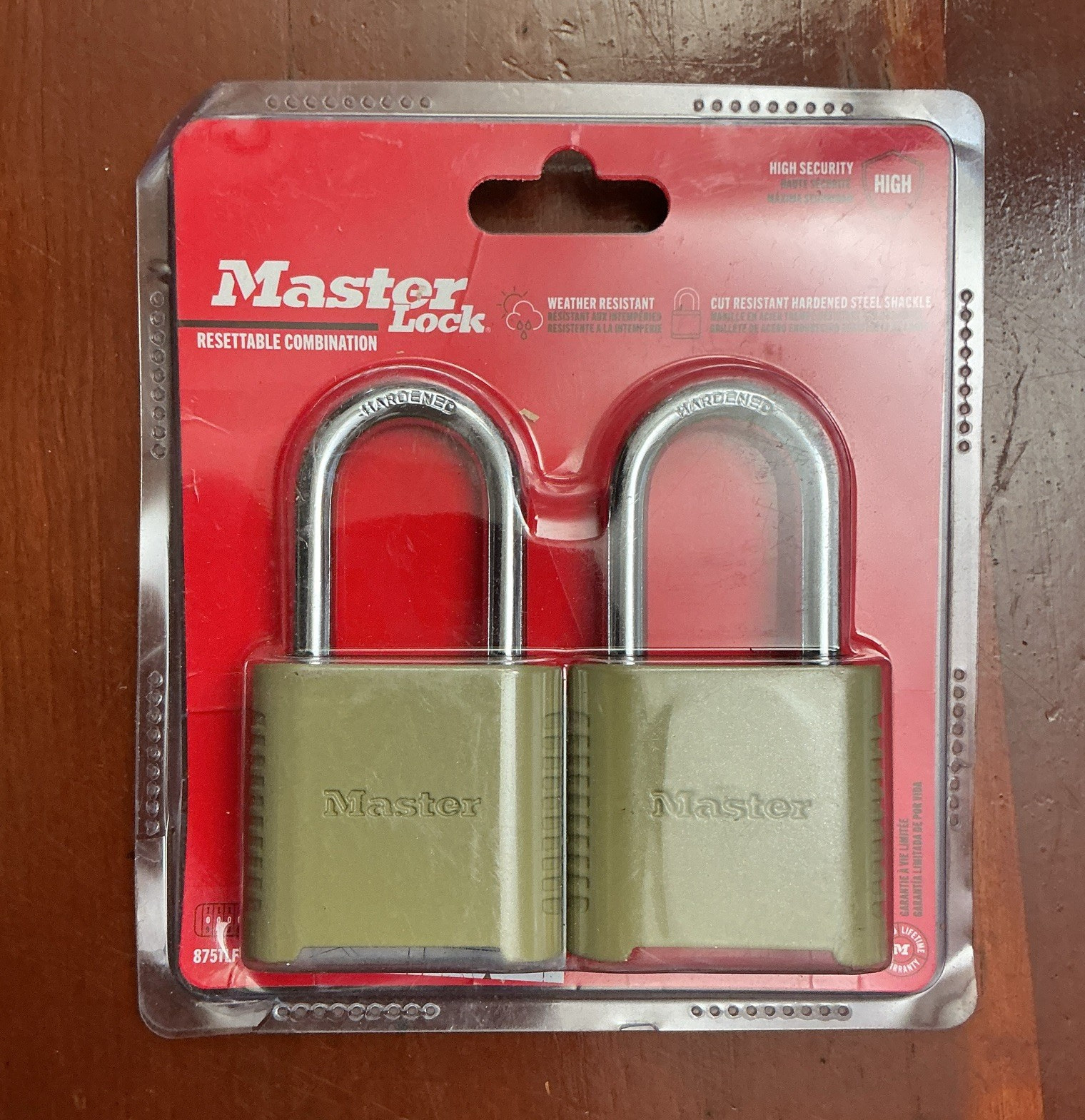 Master Lock 8751LF Resettable Combination Padlocks 2-Pack Brass, Steel Shackle