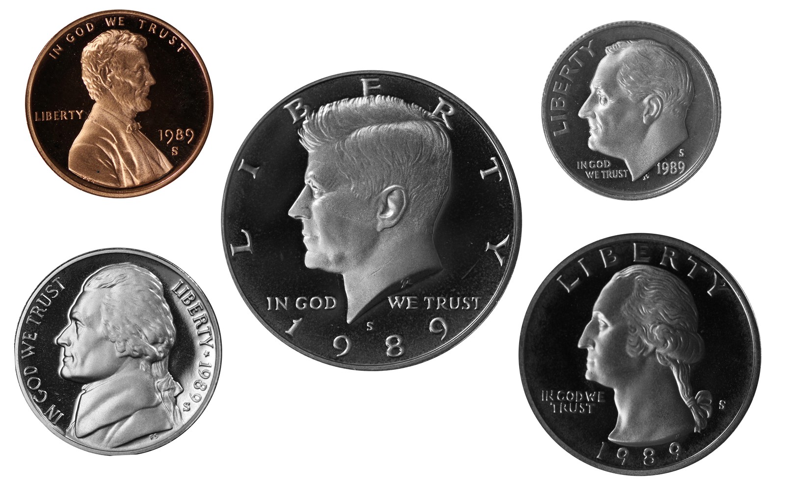 1989 -S Proof year Set - Coins ONLY - 5 Coins