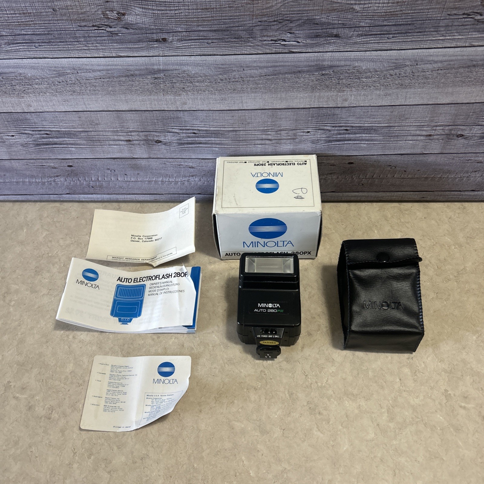 Minolta 280 PX Auto Electroflash Shoe Mount Flash Japan Box Manual Pouch
