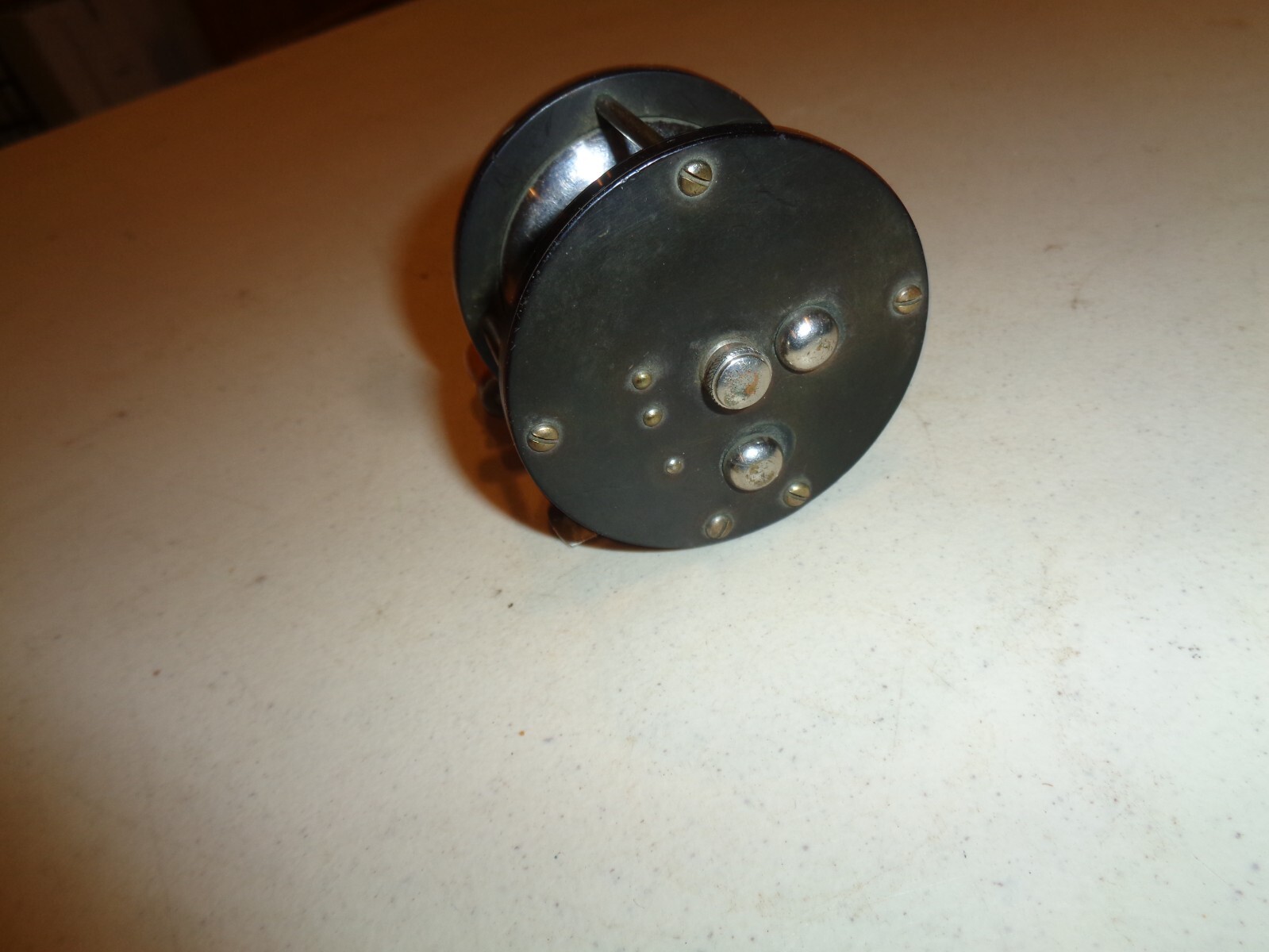 Vintage Unknown Bakelite, Hard Rubber Casting Reel 100 yd., Black, RH, Kosmic?