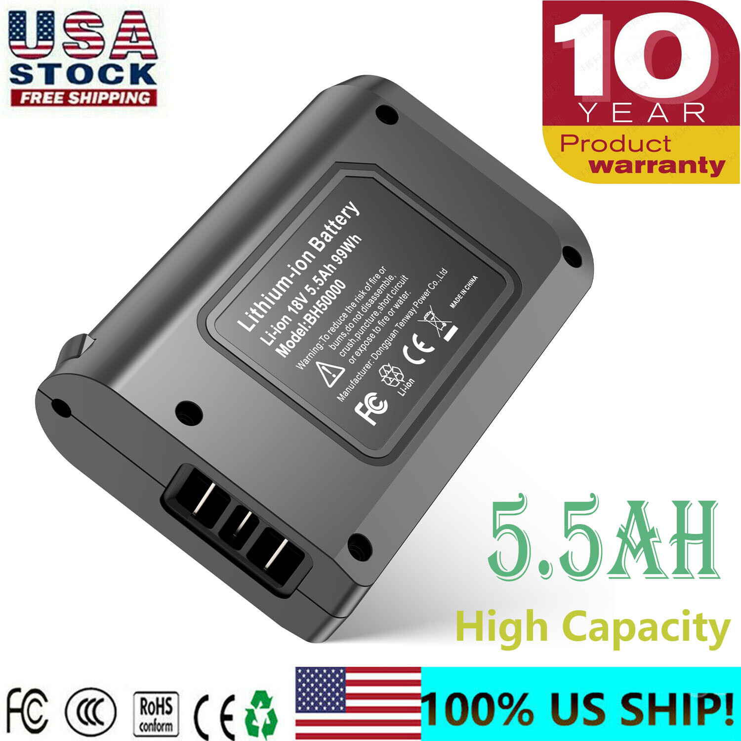 5500mAh BH50000 Lithium Battery for Hoover LINX 18V Cordless Vacuum Cleaner