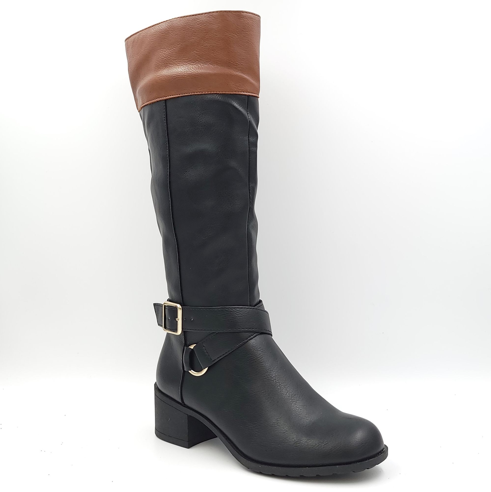 Style & Co Women Mid Calf Riding Boots Vedaa Size US 5M Black Barrel Brown