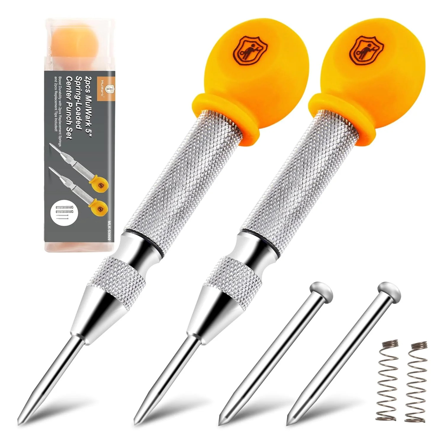 Mulwark 5'' Automatic Center Punch Set - Spring Loaded Center Punch for Metal, W