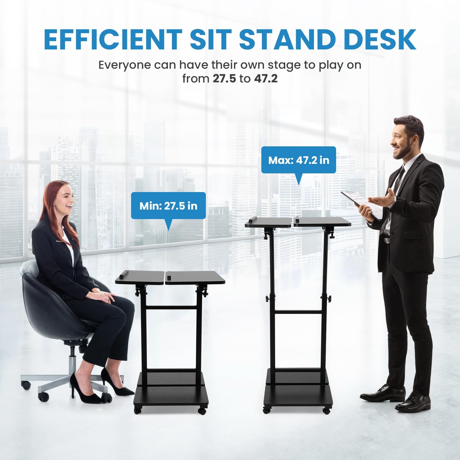 Computer Cart 23.6" Sit-Stand Desk - Height/Angle Adjust, Rolling, No Assembly