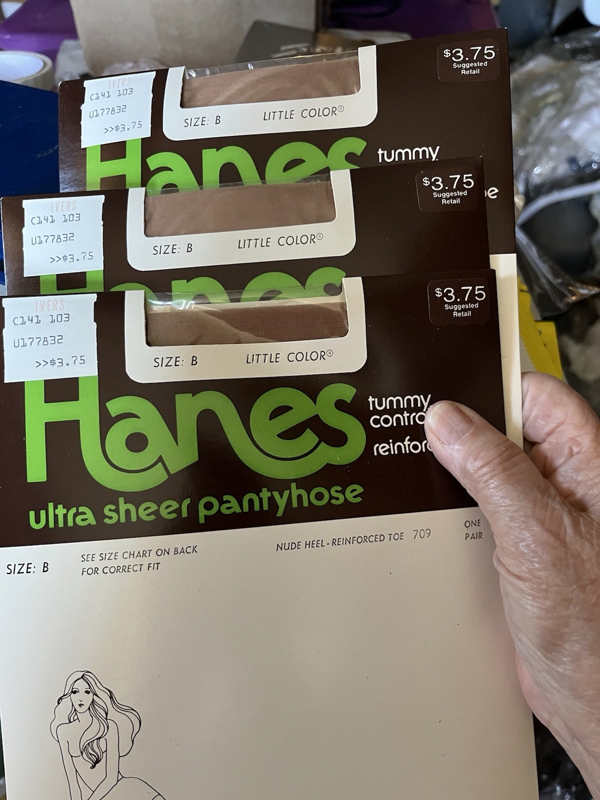 Pantyhose 3 HANES Ultra Sheer Tummy Control Reinforced Toe Little Color Sz B NOS