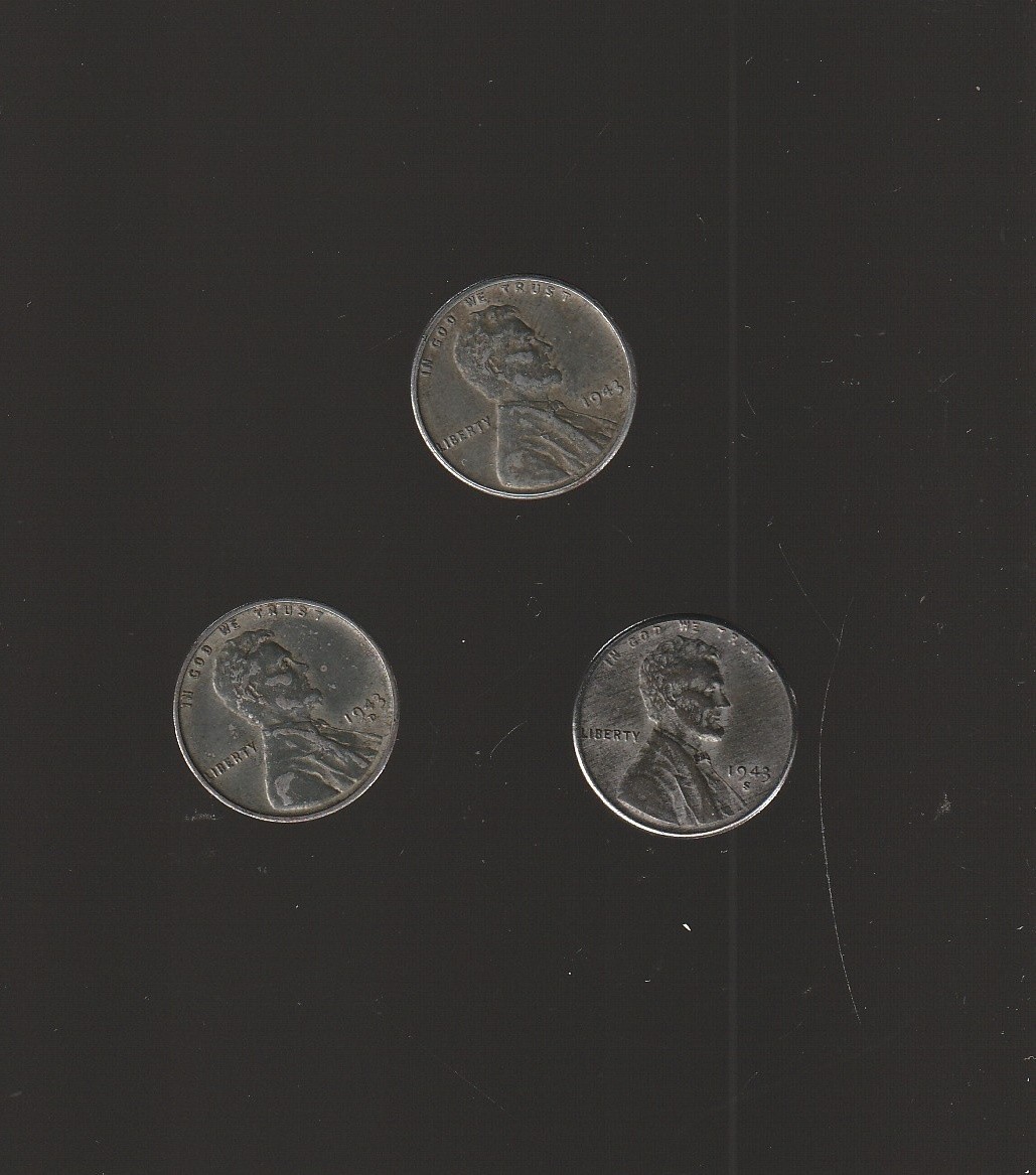 $4 SPECIAL - EXTRA FINE  LINCOLN CENTS  -  1943P  1943D  1943S  nice steel cents