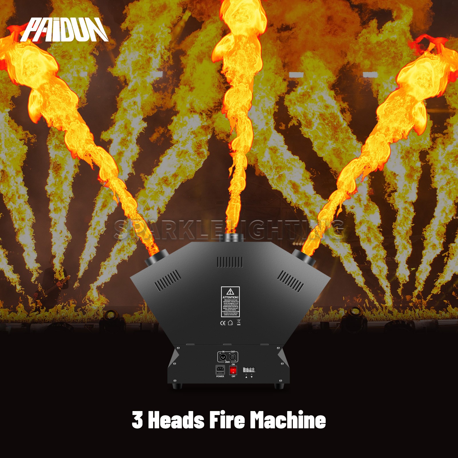 PAIDUN 3Head Spray Fire Machine DMX Flame Effect Projector Music Show DJ Event