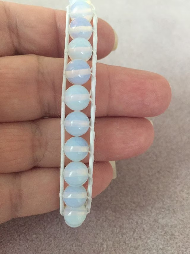 HANDMADE Moonstone Bracelet 8” Single Leather Wrap Bracelet Opalite