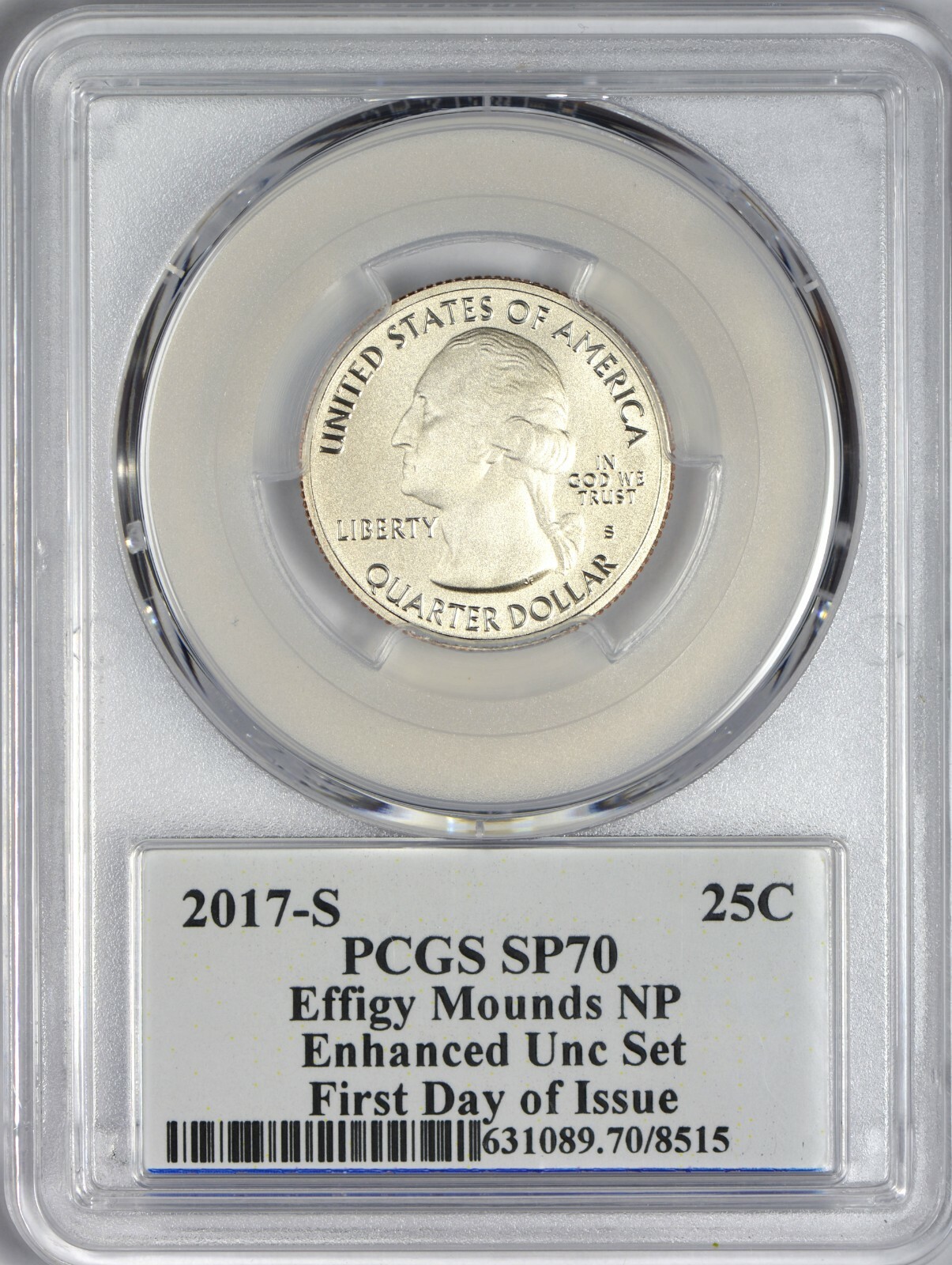 2017 S Enhanced Set Effigy Mounds Quarter PCGS SP70 - First Day of Issue!!