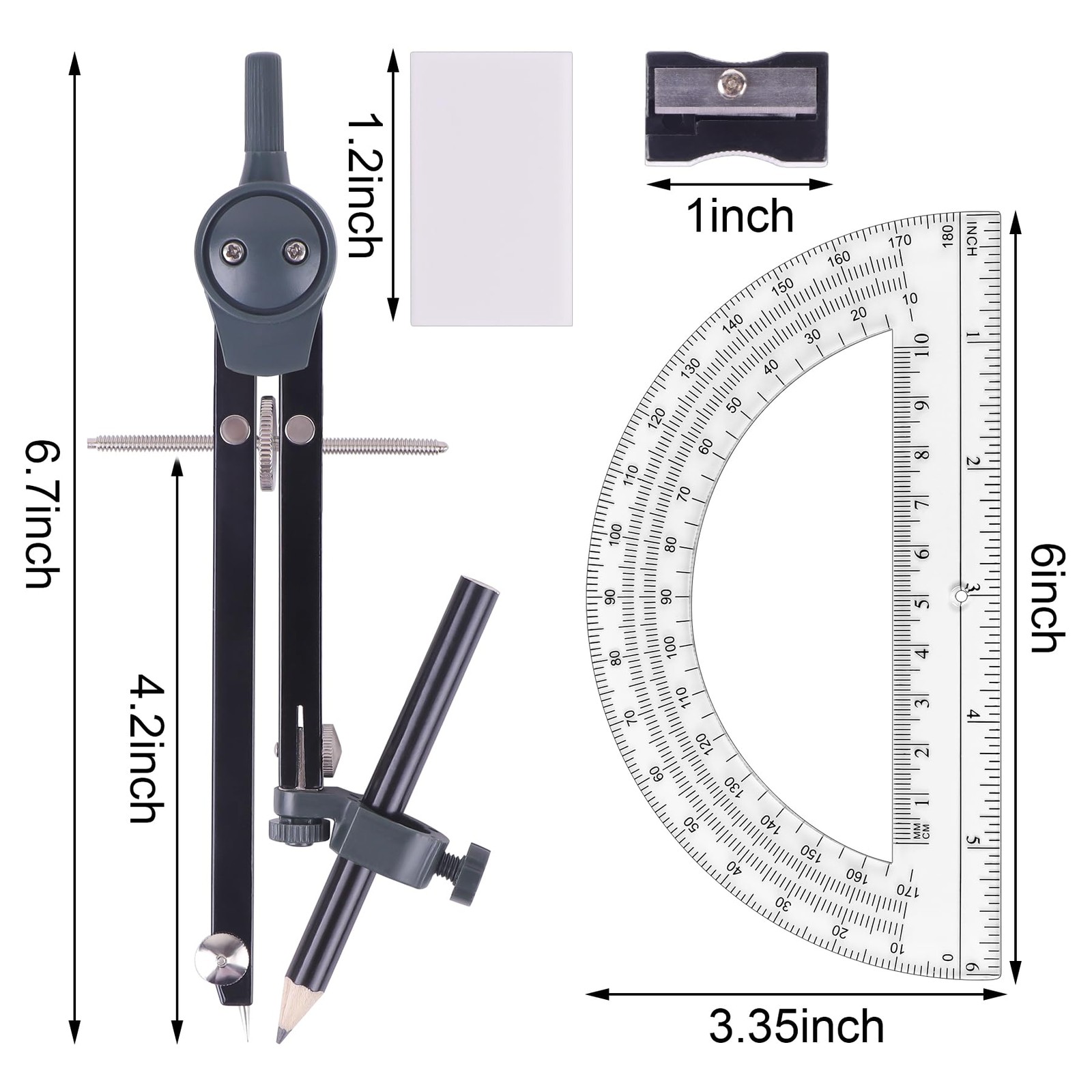 UNJOO Professional Compass for Geometry Set, Metal with Wheel Silver