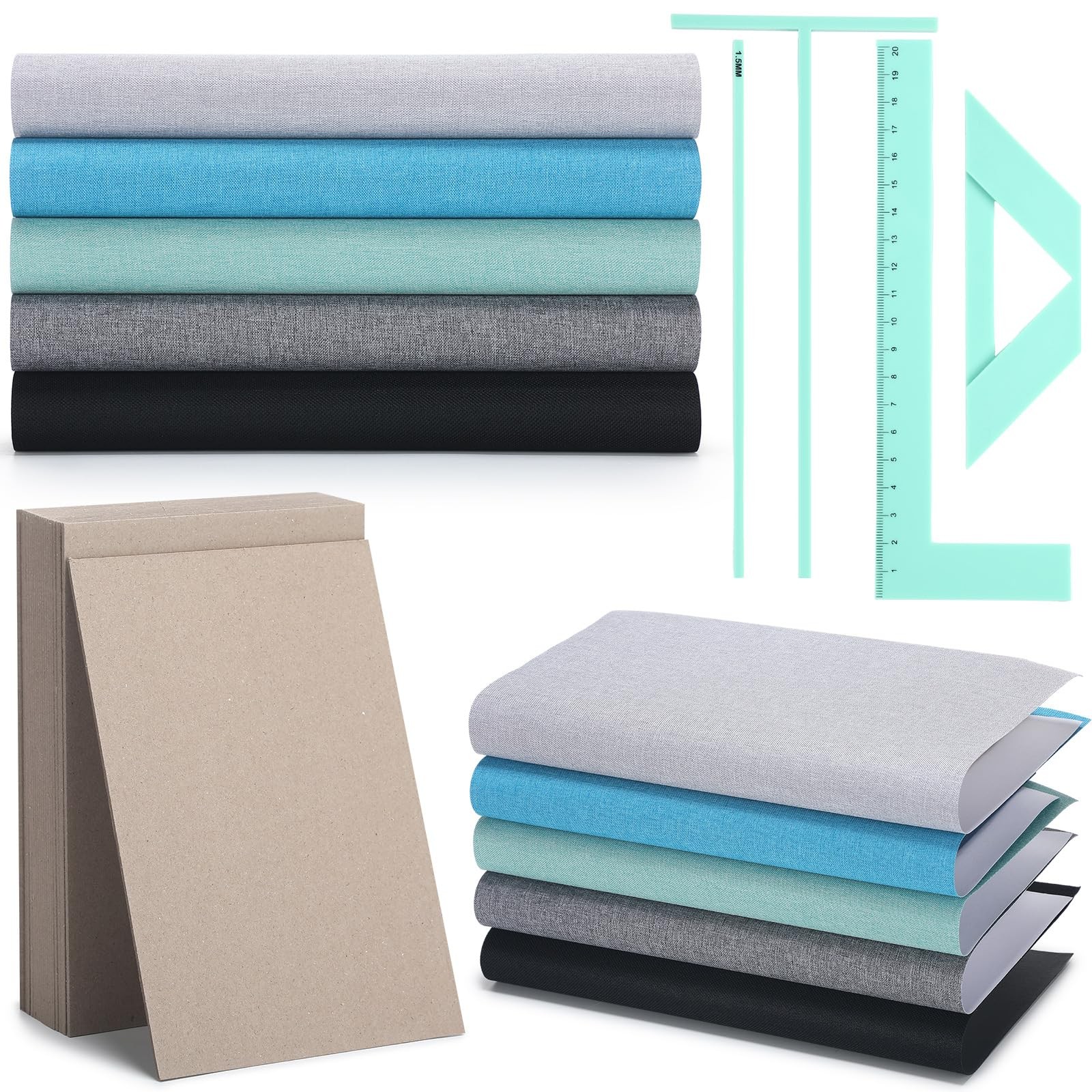 34 Pcs Book Binding Cover Kit 10 Pcs 14 x 12 Inches Book Cloth 20 Sheet Bookb...