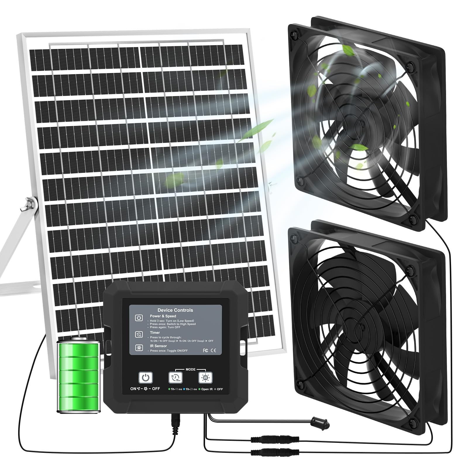 Solar Exhaust Fan for Chicken Coop, Shed & Greenhouse - 25W, 3 Modes Controller