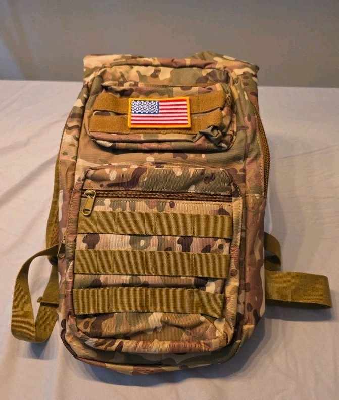 NOOLA Tactical Hydration Backpack 3L TPU Water Bladder Molle Tan Camo Flag NEW