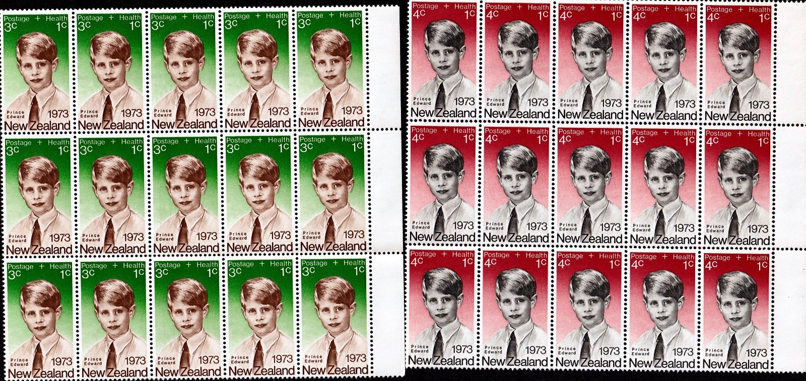 New Zealand-Lot of 2 Sheets (30 stamps) 1973, MNH-Sc. B87-88, SG1031-32-Lot 536