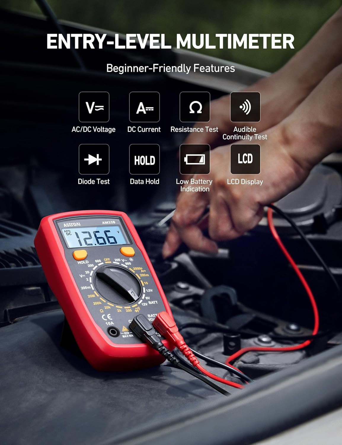 2000 Counts Digital Multimeter - Voltage, Current, Resistance Tester
