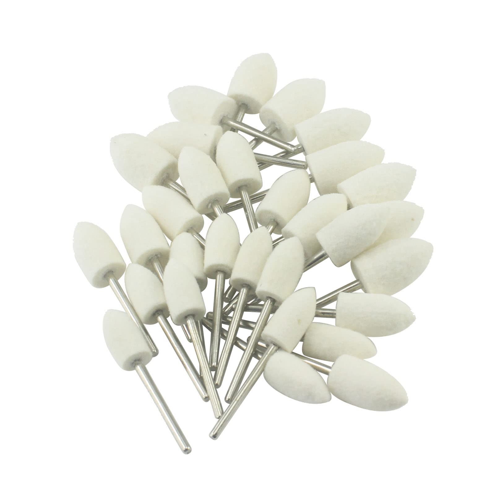 Luo ke 30 Pcs Wool Felt Polishing Bits, 3/32'' Shank Cone Shape White