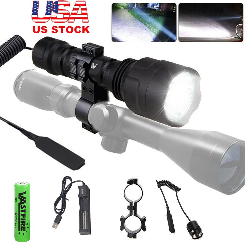 10000LM LED Flashlight Mounted Light Rechargeable Torch Scope Mount w/ 20mm Rail