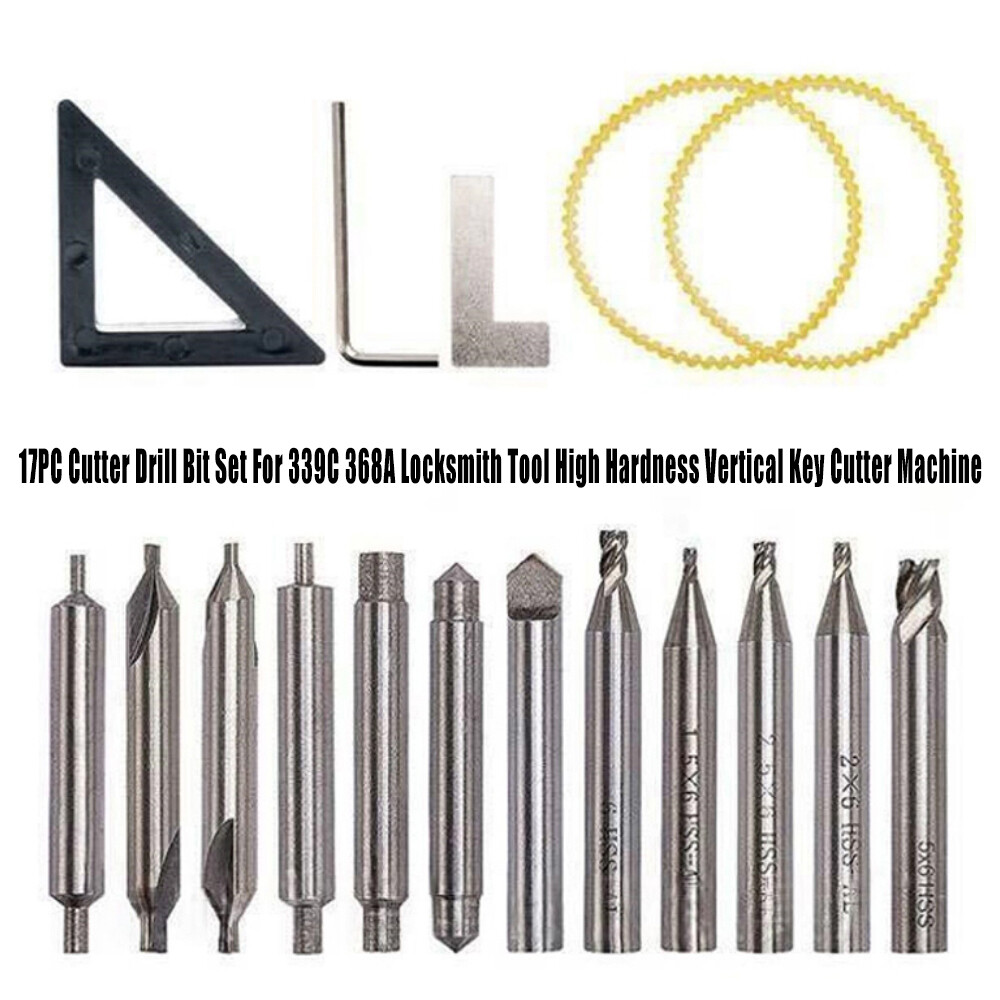 17PCS Drill Bits Set For 368A 339C Locksmith Tool Vertical Key Machine Cutter