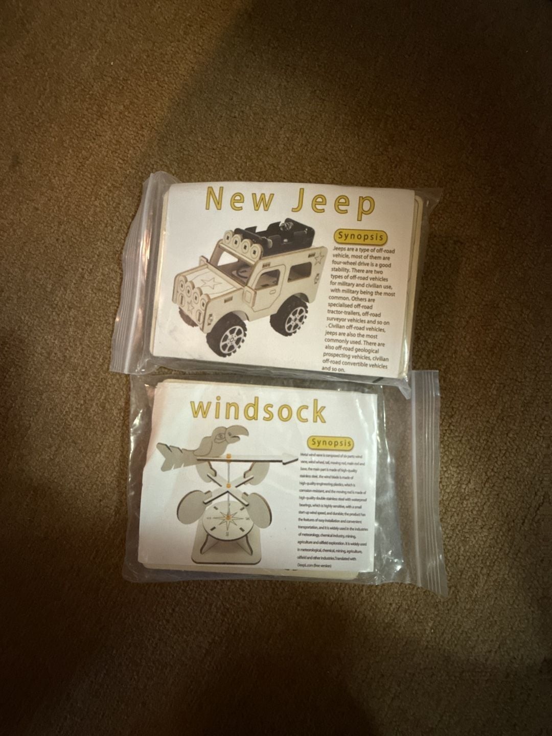 DIY Wooden STEM Educational Science Kits (2-Pack: Jeep and Windsock Models)