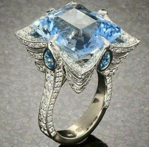 925 Sterling Silver Blue Topaz Charms Jewelry Wedding Engagement Ring Size 8