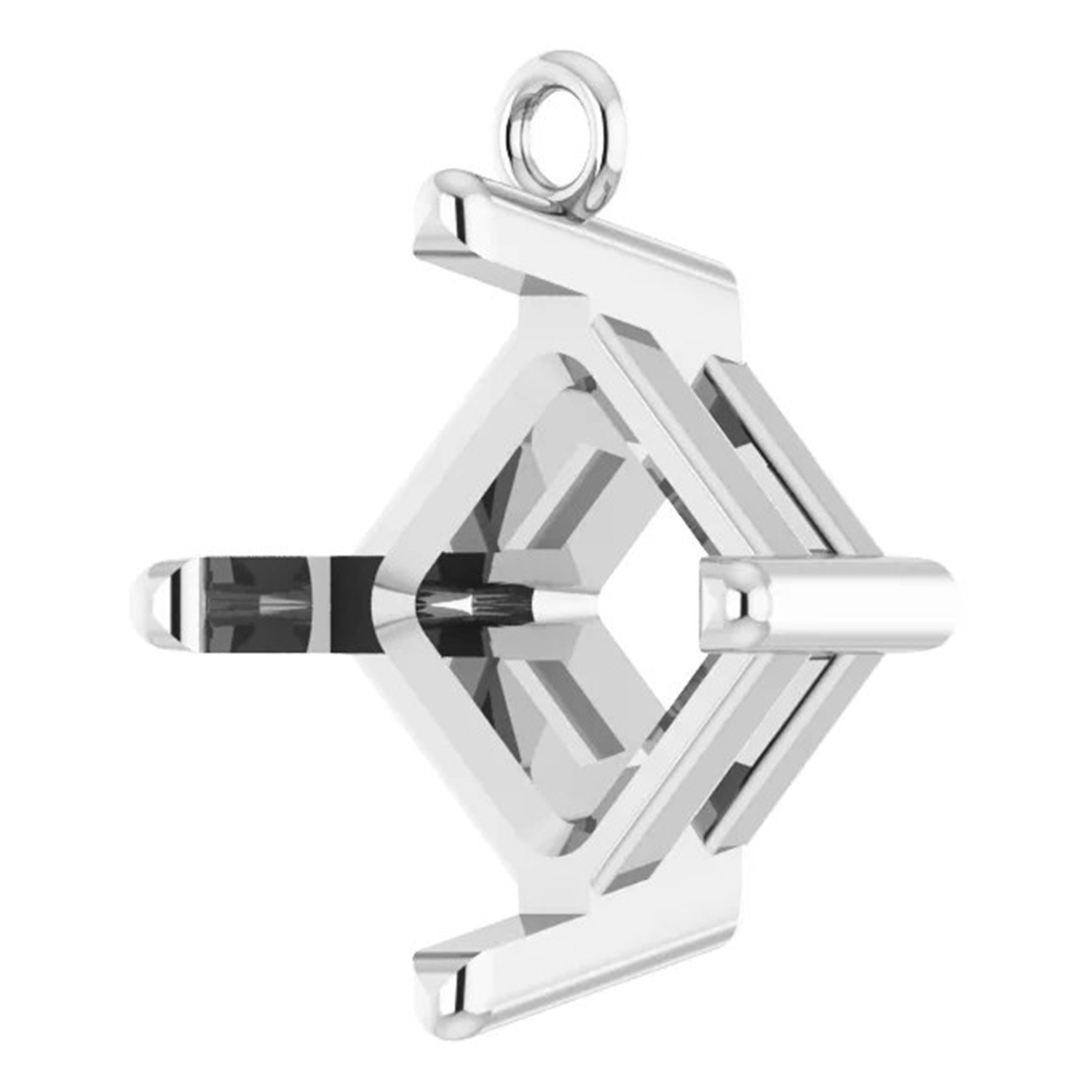 14K White Gold Dangle Setting Princess Cut 4 Prong Angled Designed Mounting USA