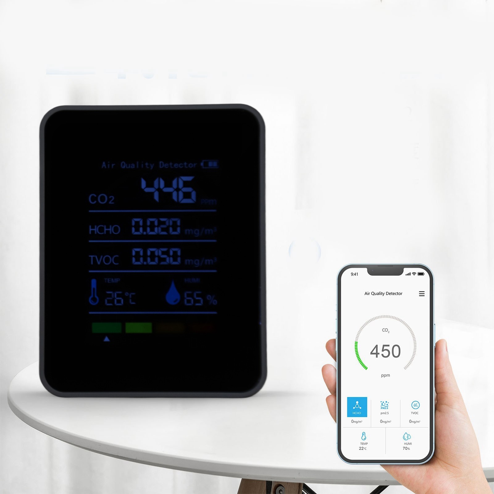 Indoor CO2 Detector Air Quality Monitor Carbon Dioxide Meter 5 In 1 HCHO TVOC