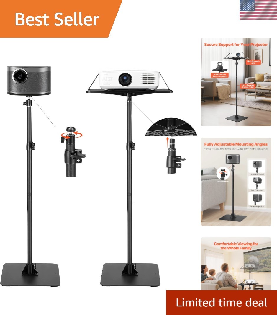 Heavy-Duty Projector Stand with Adjustable Height & 360° Rotation – Black