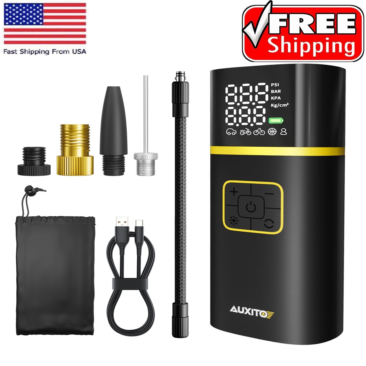 150PSI Air Compressor Tire Inflator LCD Screen Display Air Pump Portable Bicycle
