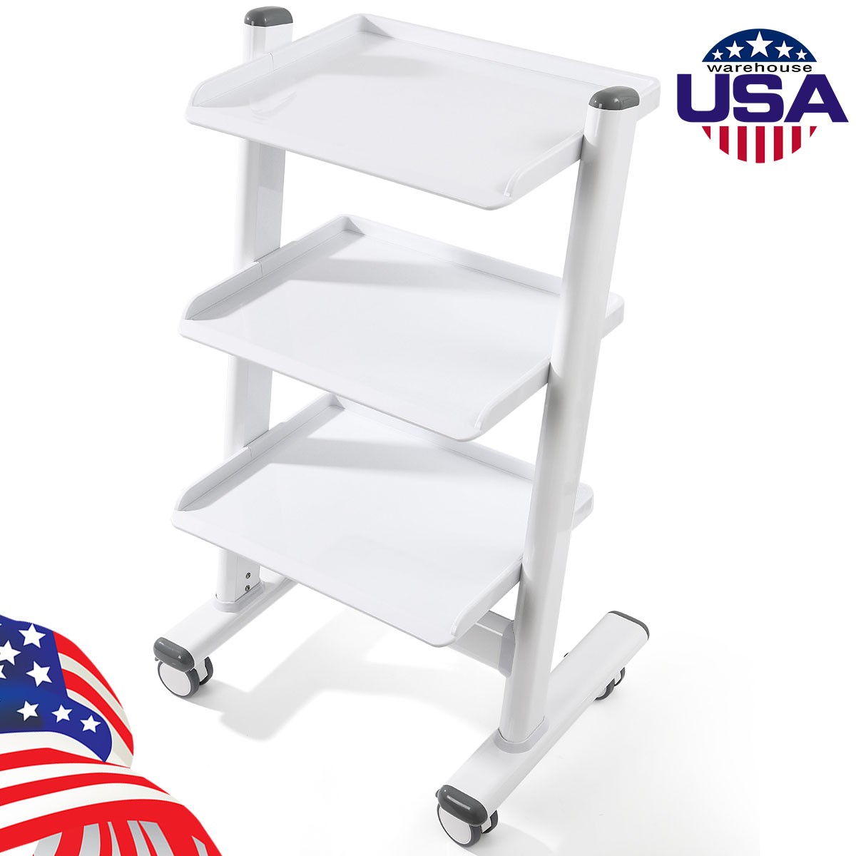 3-Shelf Dental Medical Lab Trolley Tool Cart Stand Mute Wheels Brakes 4 Casters