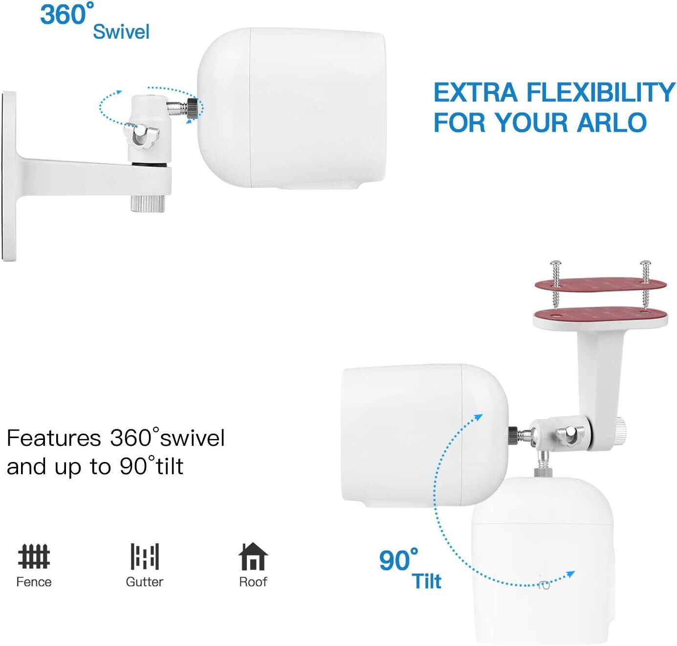 2Pack Security Wall Mount for Arlo Pro, Pro 2, Ultra, White