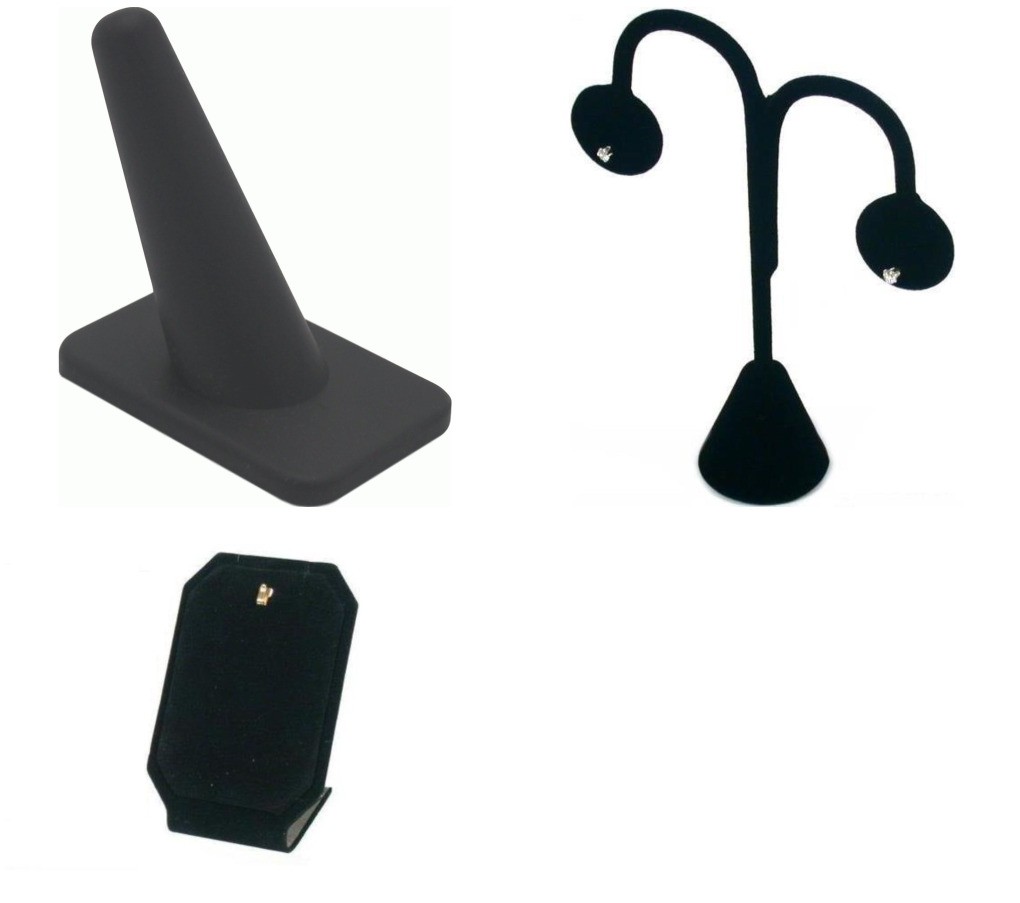 3 Piece Black Jewelry Display - 1 Ring Finger, 1 Necklace Pendant, 1 Earring