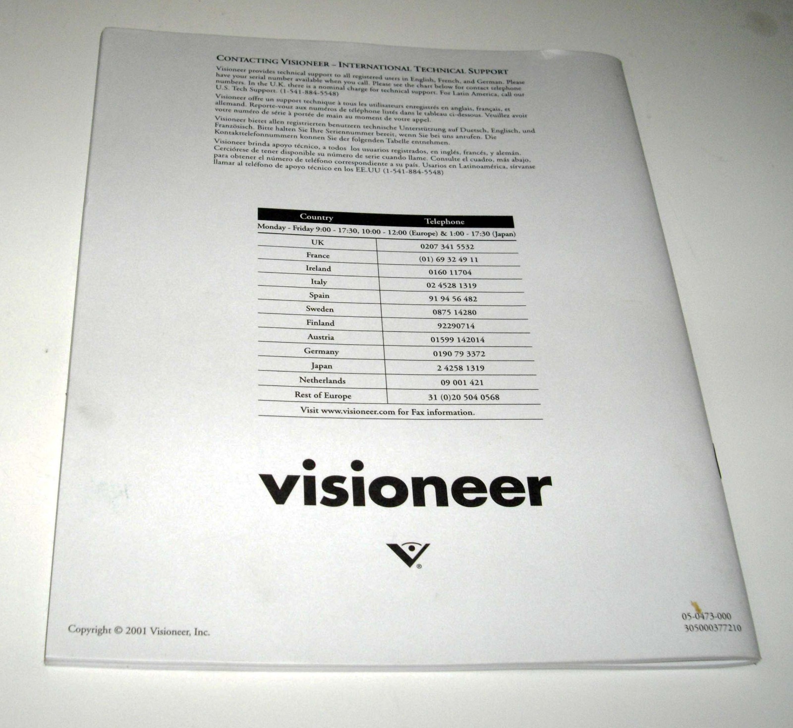 Visioneer OneTouch 8700 Scanner Installation Guide Manual USER MANUAL ONLY