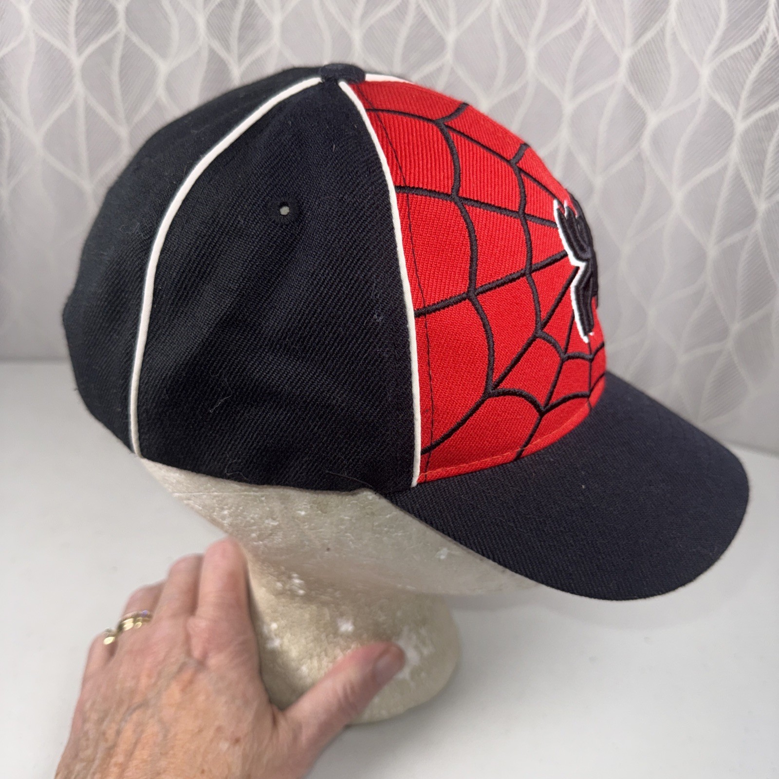 Spider in Web Black Red White on Youth Hat Cap Hook Loop KAtethos