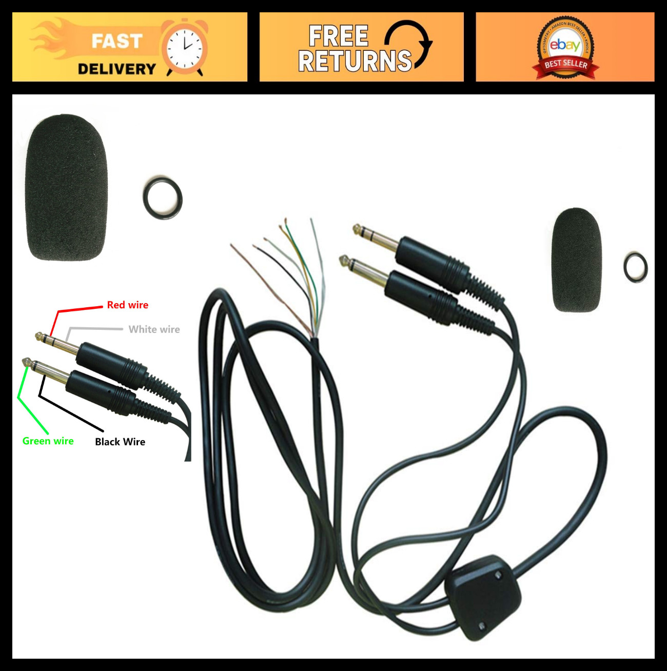 Aviation Headset Replacement Cable with High-Density Sponge & O-Ring - Durable &