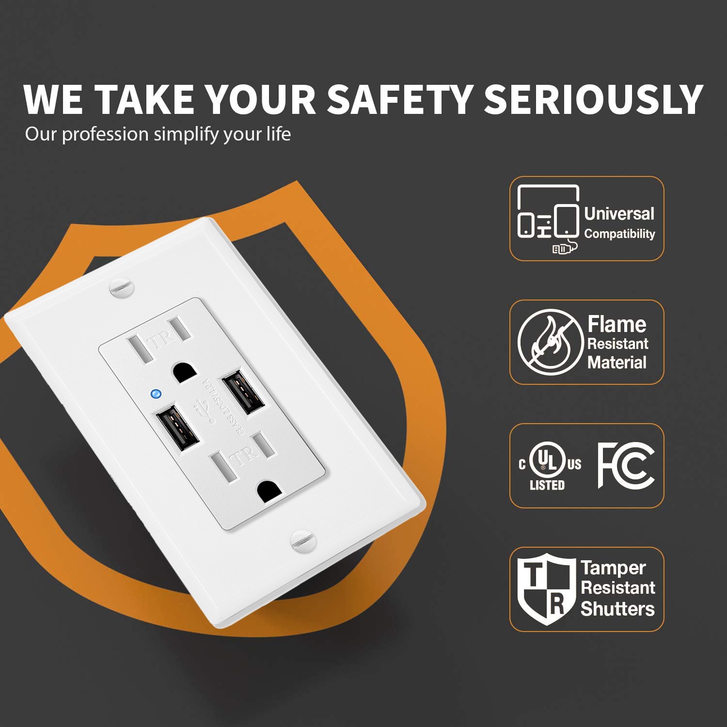 3 x Electrical Socket 4.2A USB White Wall Receptacle with LED Indicator,15A/125V