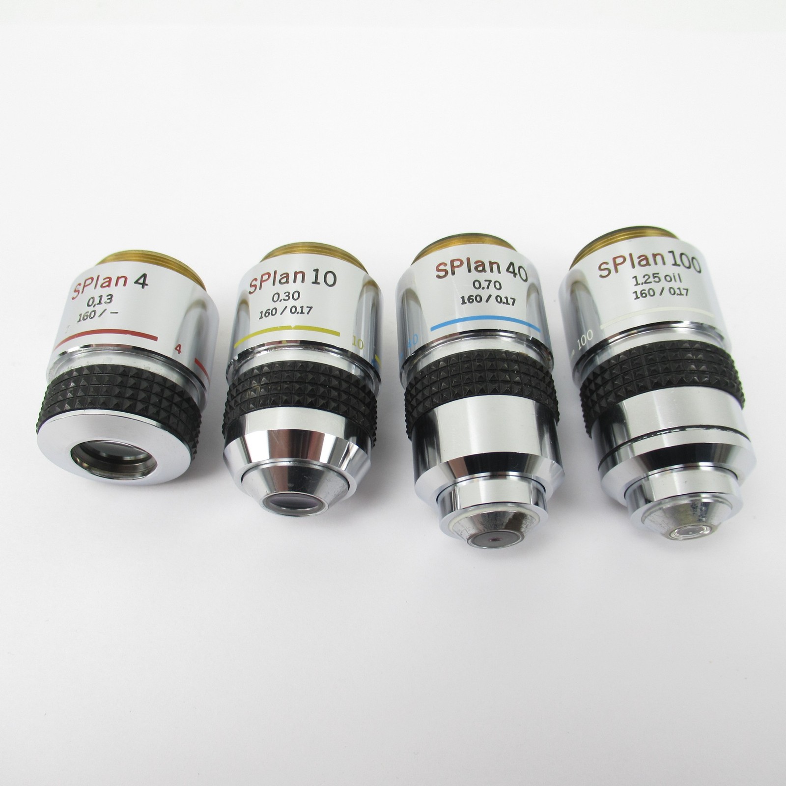 OLYMPUS SPLAN 4, 10, 40 & 100 MICROSCOPE OBJECTIVE SET - 4X, 10X, 40X & 100X