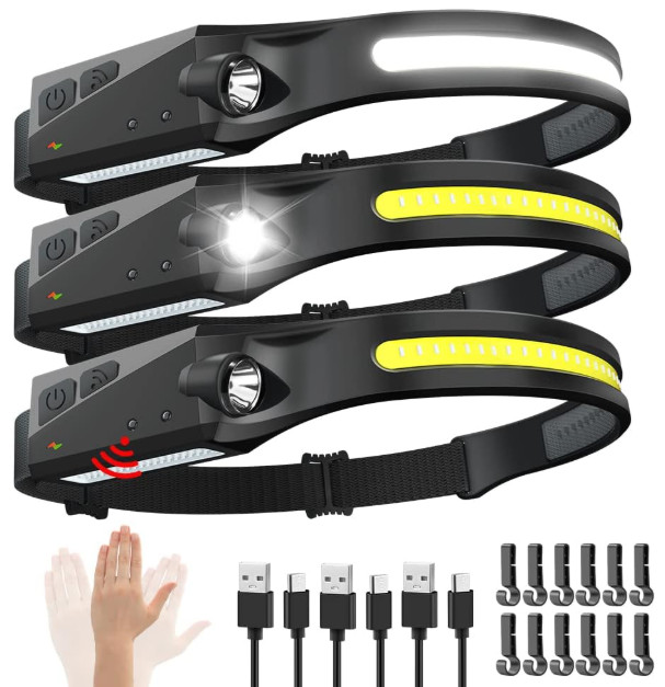 Linterna frontal recargable 3PCS 230° sensor movimiento 5 modos