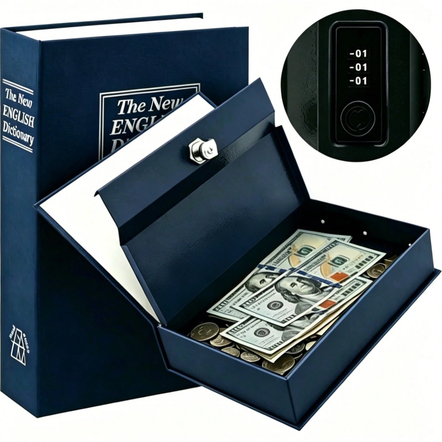 New Secret Book Safe Combination Metal Lock Box Black Large Cash Savings Storage