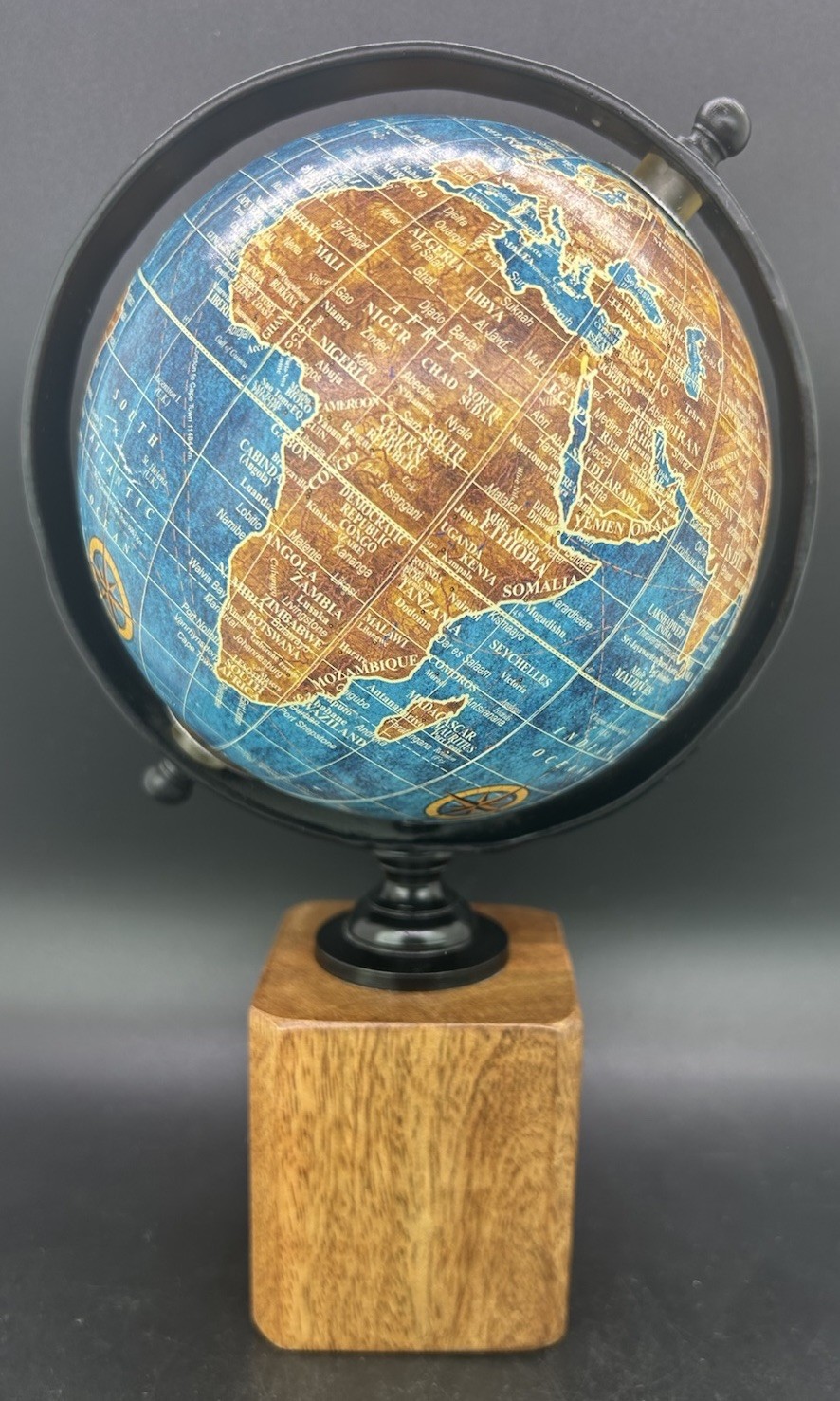Desktop Globe With Wood Base Brown And Blue India BN33