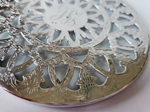 King Francis REED & BARTON Pattern #1644 Silverplate Glass Trivet Initial "H"