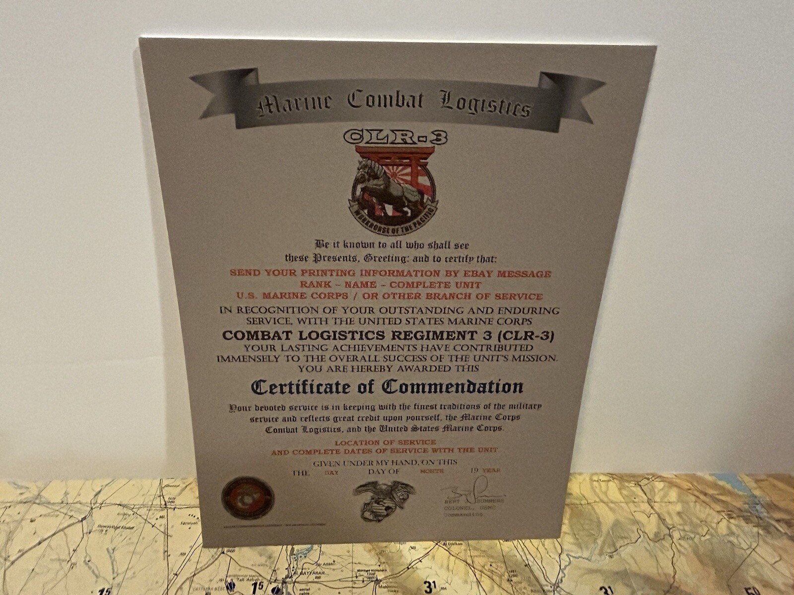 U.S.M.C. / COMBAT LOGISTICS REGIMENT 3 (CLR-3) CERTIFICATE OF COMMENDATION