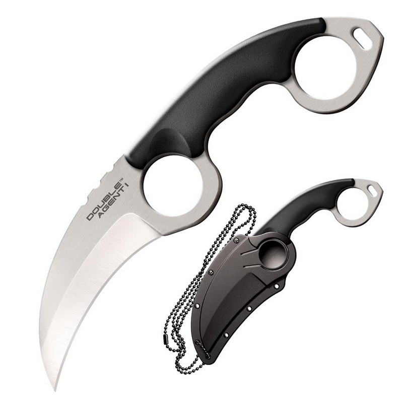 Cold Steel Double Agent I Neck Knife 3.00" AUS8A Karambit Blade, Black Kray-Ex™