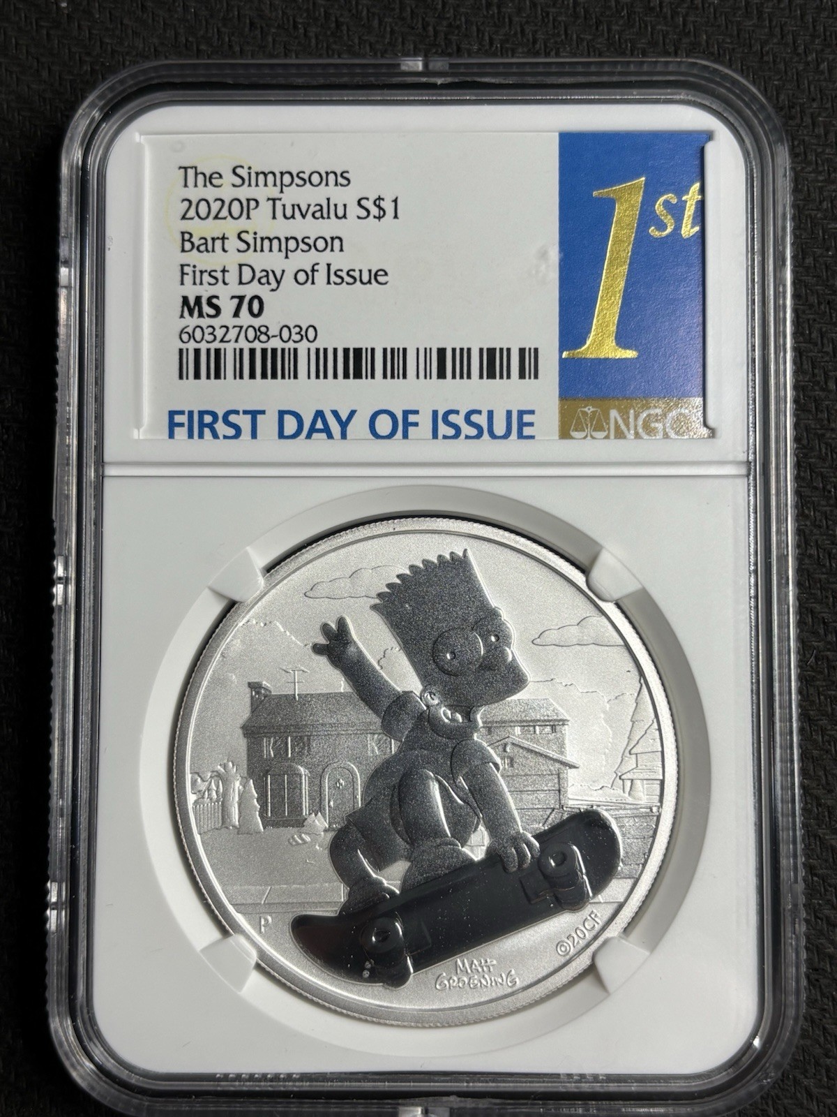 Bart Simpson 1 Oz Silver First Day Issue NGC MS 70