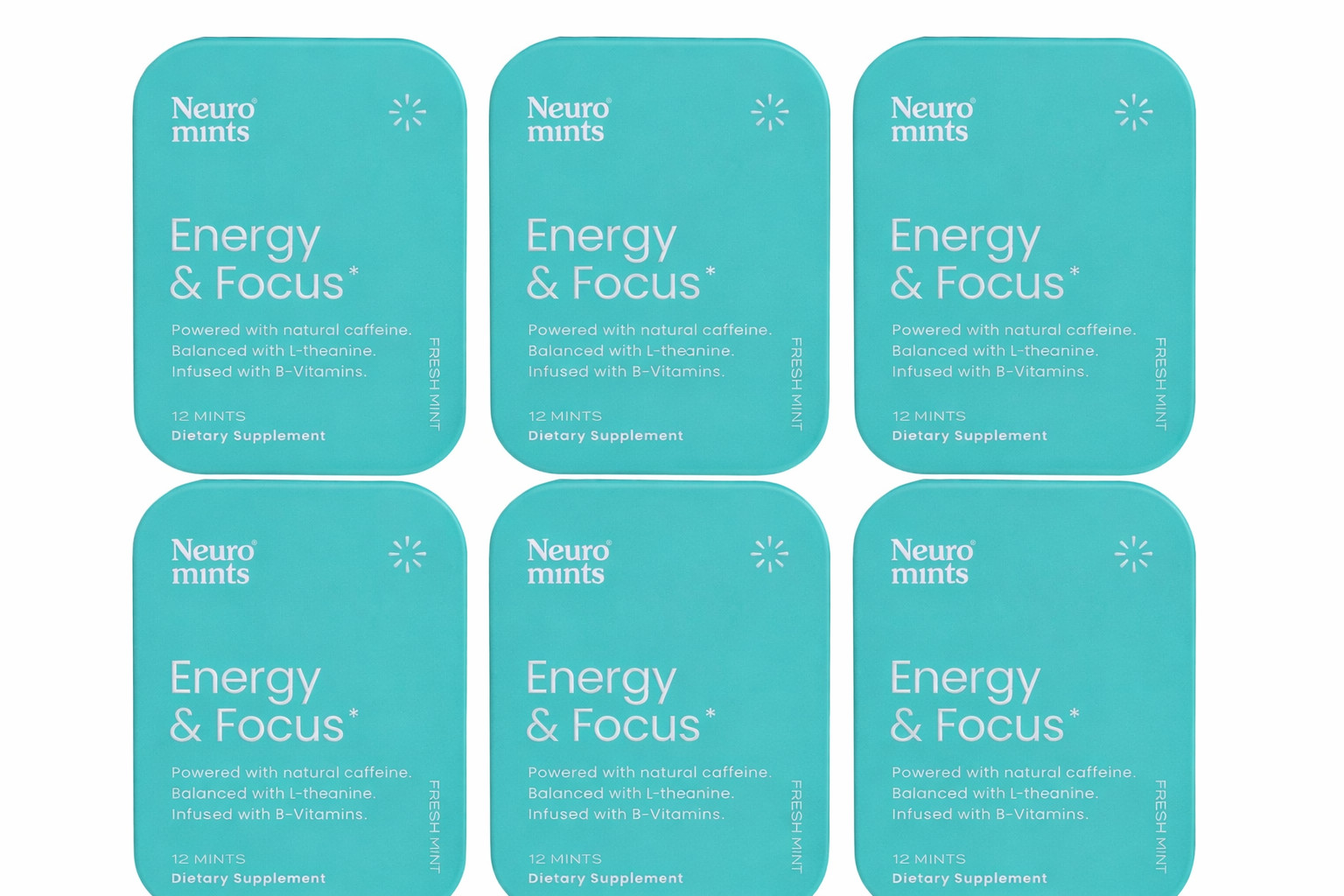 Neuro Mints Energy & Focus Fresh Mint – 6 Pack – Natural Caffeine
