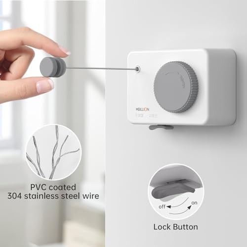 White Retractable Laundry Clothesline | 13.8 Ft stainless White-New Model