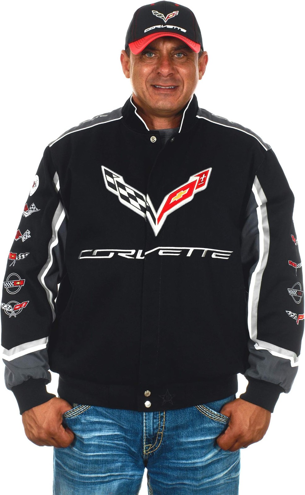 JH Design Men's Chevy Corvette C7 Embroidered Cotton Twill Jacket