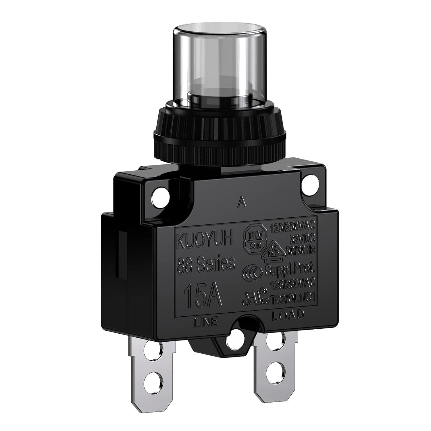 15A Thermal Circuit Breaker 88 Series Manual Reset Push Button 32VDC 125/250VAC
