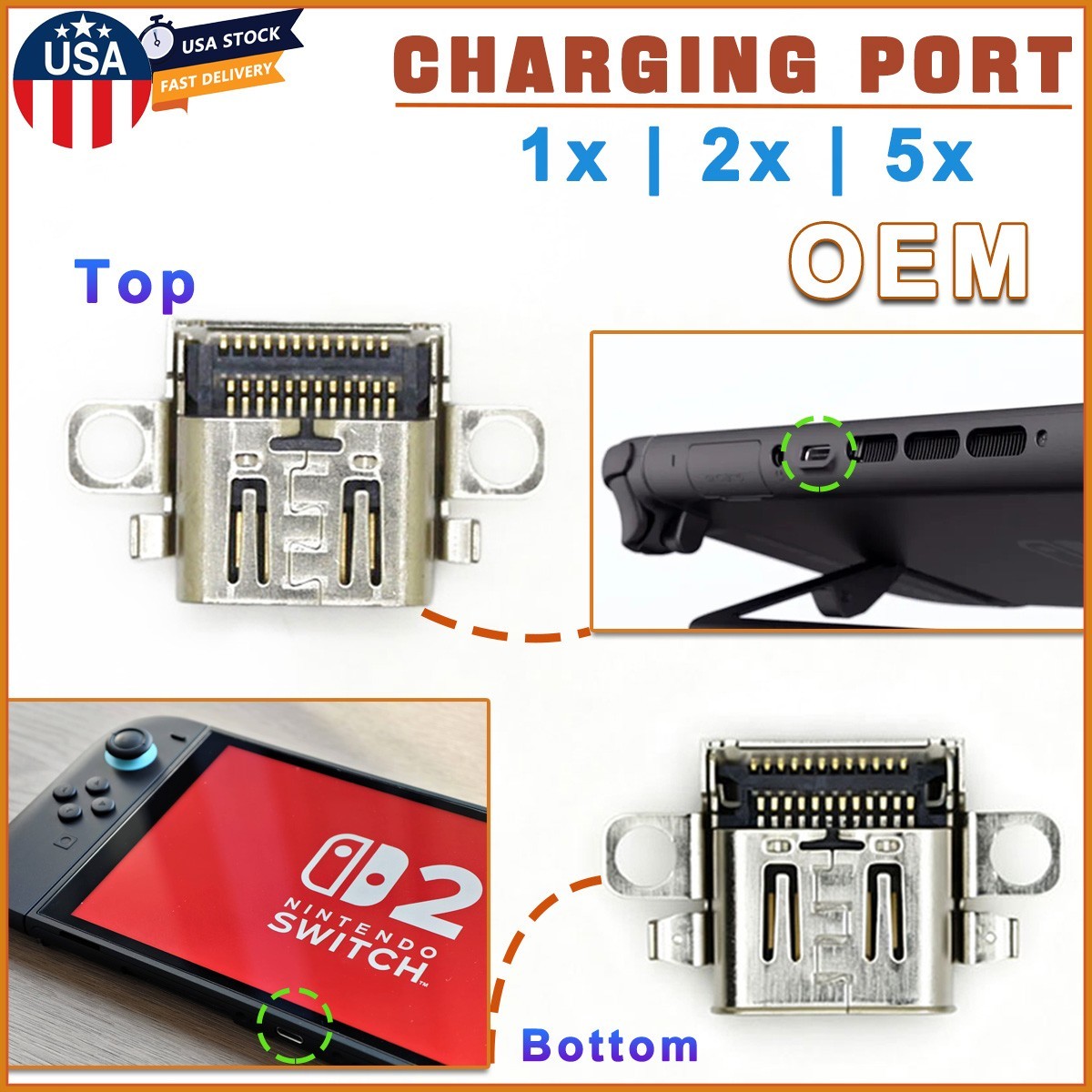 OEM Top / Bottom USB Type-C Charging Port Dock Connector For Nintendo Switch 2
