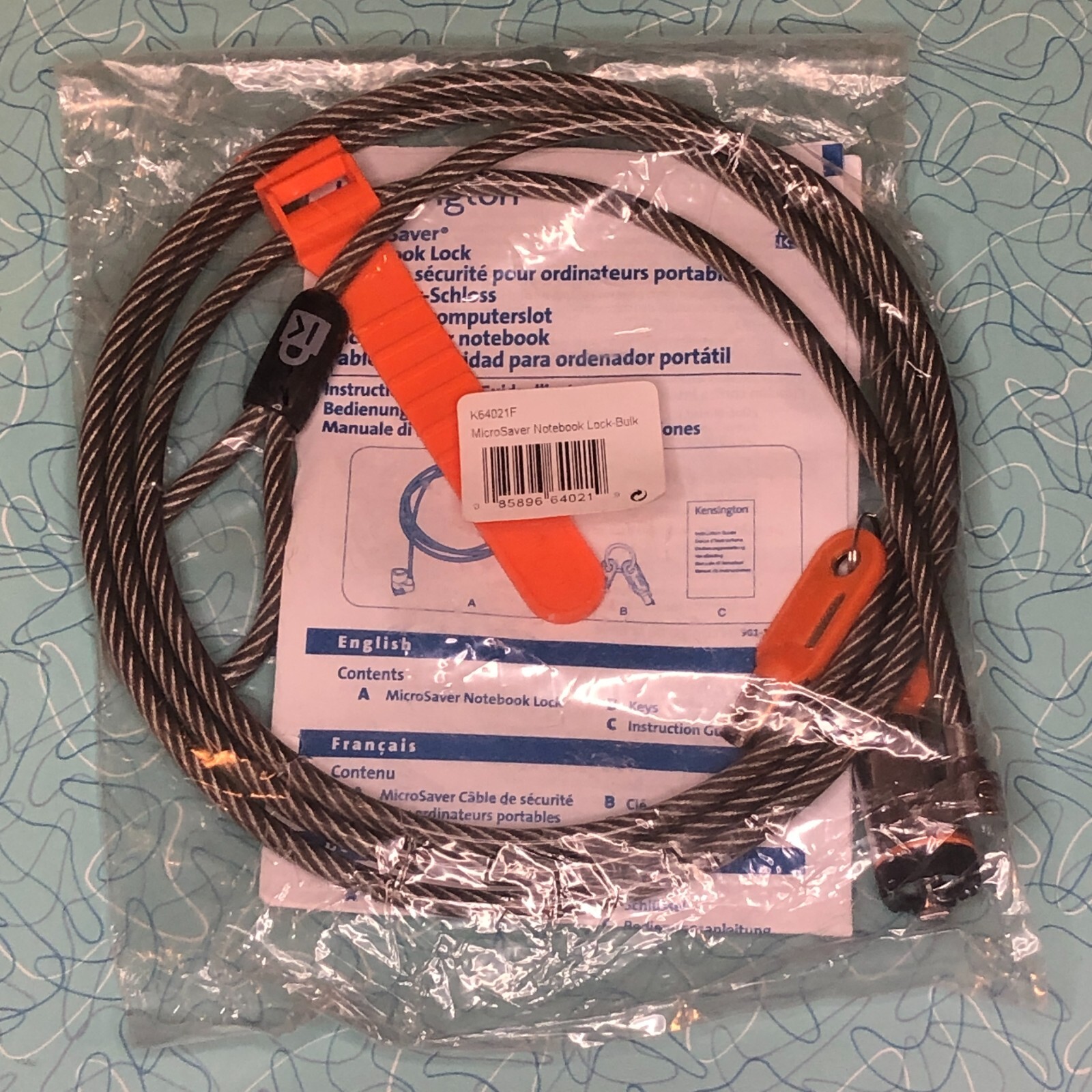 NEW Kensington MicroSaver Notebook Lock and Security Cable Model K64021F -2 Keys