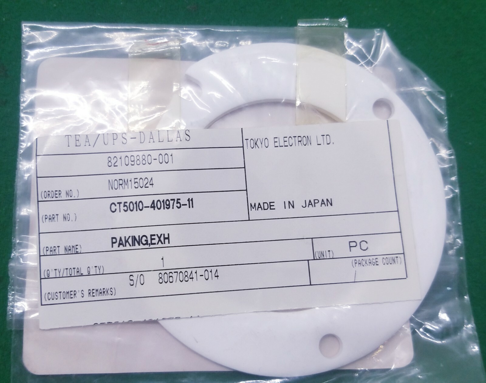 TOKYO ELECTRON CT5010-401975-11 PAKING,EXH. NEW